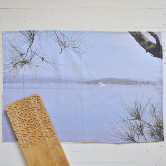 Hazy Lakeside Morning - 100% Linen Tea Towel