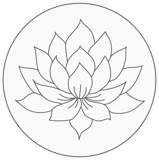 Black and white line drawing of a lotus flower. This drawing conveys Pinch River values slow and intentional living.