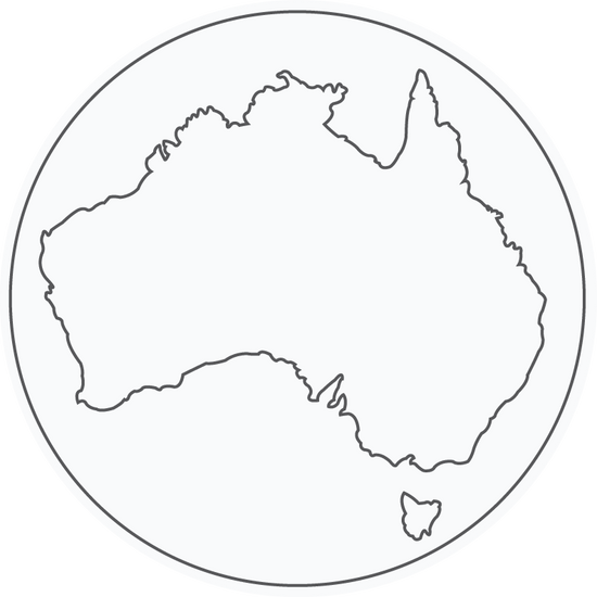 Outline map of Australia on a white background. This illustration conveys Pinch River products are proudly Australian made.