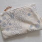 Pinch River zipper pouch featuring Brachycomb print in Horizon Blue (colourway 1). Top view.